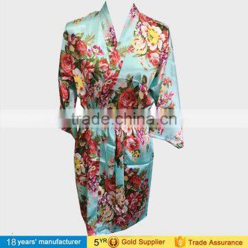 2017 Fashion Summer Nightgown Sleepwear 100% Polyester Printed Floral Wedding Bride Bridesmaid Silk Satin Short Kimono Robes photo-6