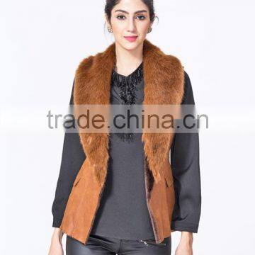 New Fashion Wholesale Clothing Manufacturers Women Suede Gilet With Fur Collar photo-2