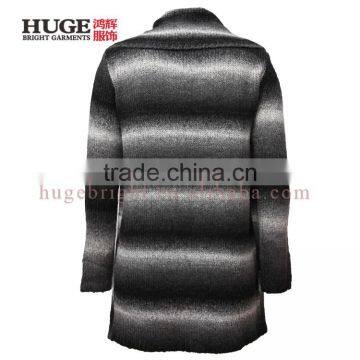 Turn Down Collar And Long Sleeves Striped Cardigan Sweater photo-2