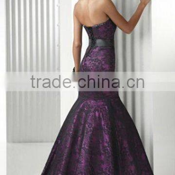 Purple Black Lace Strapless Mermaid Full Length Party Dress photo-2