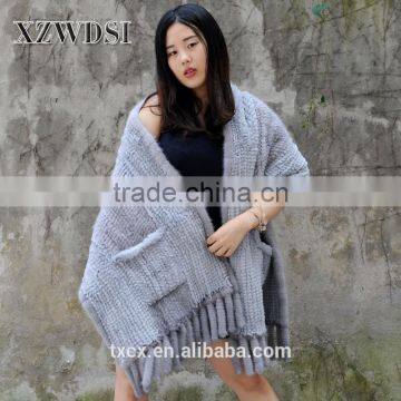 CX-B-27 Mink Fur And Rabbit Fur Winter Women Dress Long Wraps Shawls photo-5