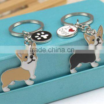 Cute corgi pendant keychains,pet store promotion gift keyring,custom metal log key rings