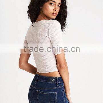 MGOO Top Quality Scoop Neck Blank Front Button Tops Sexy Women Fitness Ribbed Knitted Tank Top photo-4