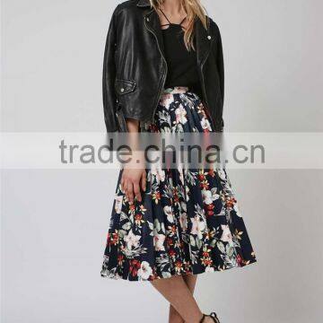 Hot Sale Women Floral Print Satin Pleated Skirts Maxi Cutout Empire Waist Fashion Skirts photo-4