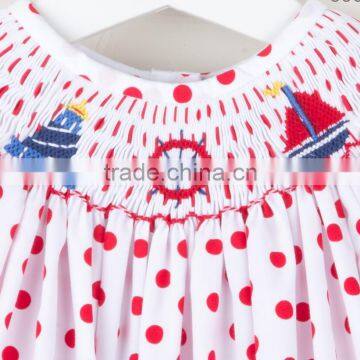 Child Fancy Wears Summer Sleeveless Children Frocks Designs Baby Girl Red Polka Dots Smocked Dress for Kids Clothing photo-3
