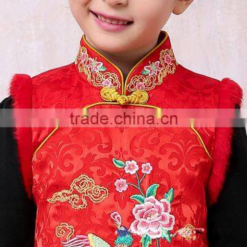 S60704B The Children's Costume Dress Girls Dress Cheongsam Vest Winter Cotton Padded Gown Of Chinese New Year Cloths