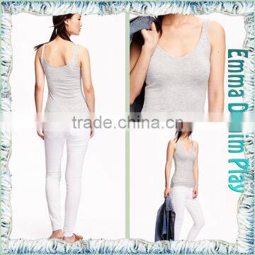 Top Style Simple Design High Quality Grey Fabric Slim Fitness Womens No Sleeves Tank T-Shirts photo-5