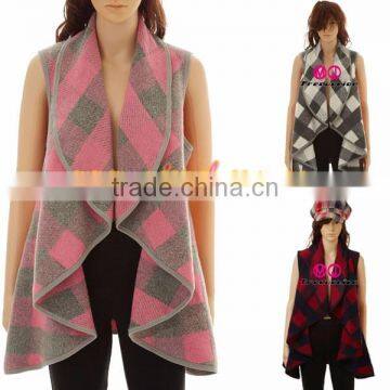 Plaid waterfall vest