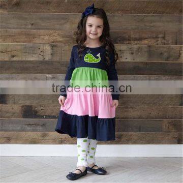 Black to School Cute Children Boutique Dress for Fall Little Gril Ruffle Ploka Dot Dress photo-4