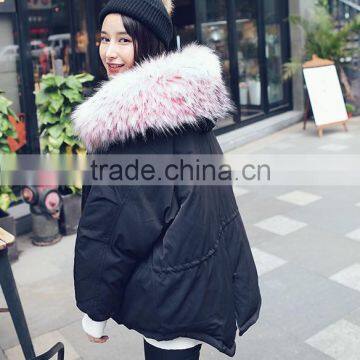 B22687A Korea Fashion Pink Big Fur Collar Long Down Jacket