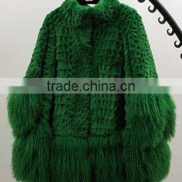 YR117 Mexico Style Fahion Fur Jacket Colored Genuine Mongolia and Rabbit Fur Coat photo-4