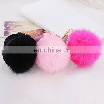 High Quality Lovely Rabbit Fur Pompom Mirror Fur Ball Accessory for Lady photo-5