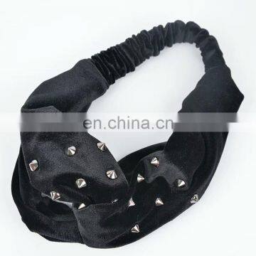 Autumn and winter hot sale high quality velvet wide headband with rivet for women