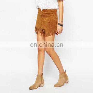 Mini Skirt Brown Tassels Chamois Leather Skirt photo-2