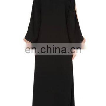 Muslim Islamic Long Sleeve Black/Beige Color Jacket Style Abaya(MQ17060301)