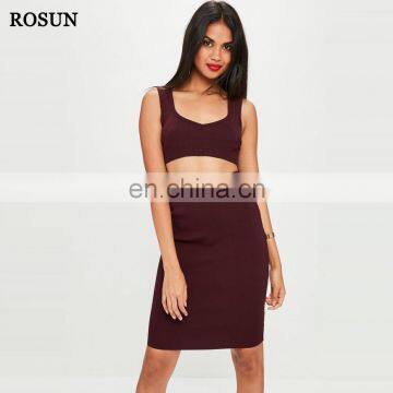 China Manufacturer Fashion Custom Ladies Women Sexy Knitted Bandage Skirt and Crop Top Set