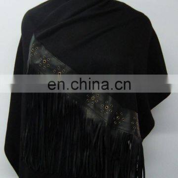 Silk Pashmina Scarf With Sued Trims photo-4