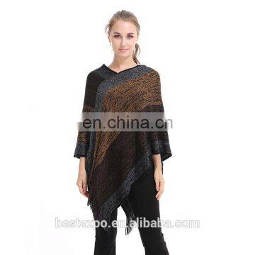 wholesale new girl acrylic poncho in stock knit fringe cloak jumpers woman sweater