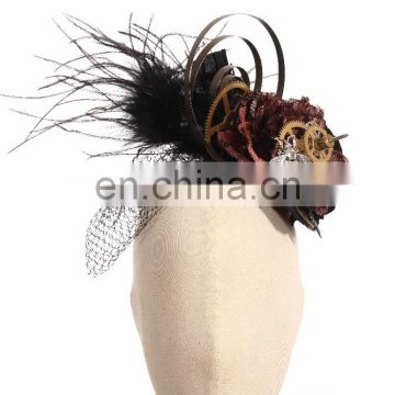 Steampunk mini hat fascinator with flowers and gears