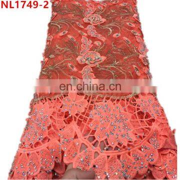 Flower design african lace fabric with stones swiss voile lace fabric guipure cord tulle net lace fabric NL1749