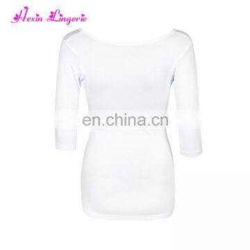 Big Discount White Bamboo Undershirts Three Quarter Sleeve Guangzhou Factory Plain White Tshirt photo-4