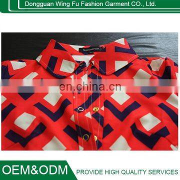 High End Retro Printing Big Lapels Knitted Cotton Dress Temperament Slim Casual Dresses photo-2