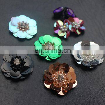 2017 New Look 3D Handmade Colorful Sequin Flower with Pearl and Rhinestone