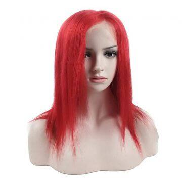 Wholesale 150 density 14inch short bob red color human hair lace front wigs for women