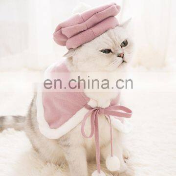 Pet Cat Clothes Cape Christmas England Beret Garfield Woolen Pink Cloak Ladyfied photo-3