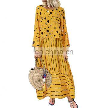 2020 Summer Fashion Women Dresses O-neck Print Dot Stripe Long Sleeve New Style Short Dress For Ladies photo-4