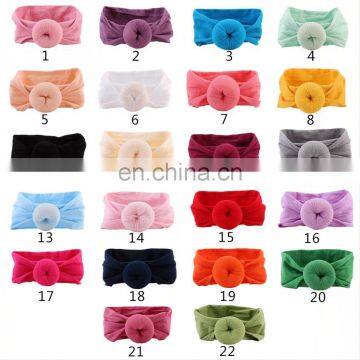 22Colors Baby Turban Nylon Headband Girls Solid Soft Headwraps With Ball