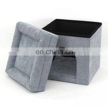 Customized warm and soft!! Modern fashionable  Blue fabric foldable storage footstool ottoman pet bed cat house