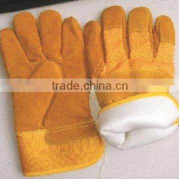 Hot Sale Leather Glove - Yellow Double Palm Rubberized Cuff