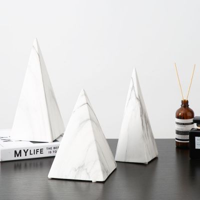 Water Transfer Printing Pyramid Figure Marble Triangular White Home Art Decoration