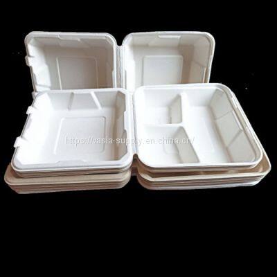 Eco friendly Biodegradable Disposable Bagasseware Medium Deep 3-Compartment Clamshell (8INCH)
