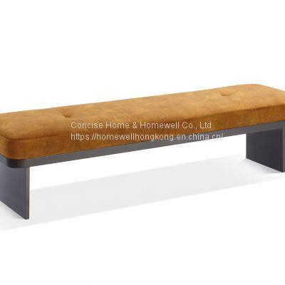 Modern rectangular fabric stool  lover bench BS1902-20 brown fabric upholstery stainless steel base-living room/bedroom furniture