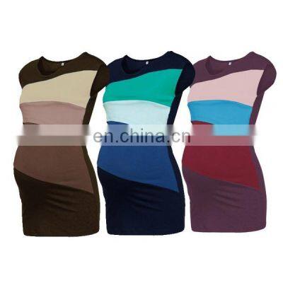 Women Summer Fashion Short Sleeved Pregnant Tops Top Loose Spell Color Breastfeeding Tops For Pregnant Women Lactation