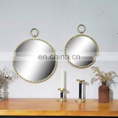 Modern Round hanging Hotel Bathroom Mirrors Decorative Antique Gold Wall Mirror