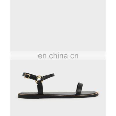 Elegant Fancy metal buckle closure design womenankle strap flat sandals shoes other color are available