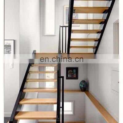 Simple style black stringer staircase with solid open tread