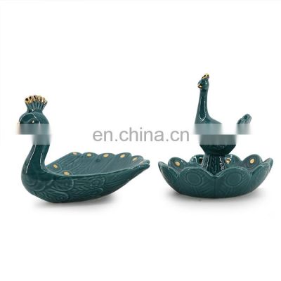 wholesale ceramic peacock design luxury decorative small tray home decor items