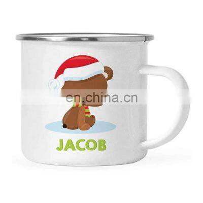 Christmas holiday gift 16oz custom logo white coating decal mini mug enamel