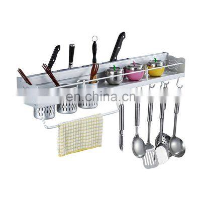 Stainless Steel Wall Hanging Shelf Organizer Rack for Kitchen Spice Rack  with Removable Hooks