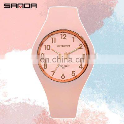 SANDA 6056 Top Brand Luxury Designer Women Watches Soft Silicone Strap High Quality Ladies Watch Japan Quartz Movement