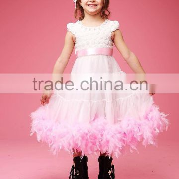 New arrival baby girl feather dress! fashion design baby feather dress soft feather dress for girl