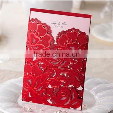 Hindu Exclusive Red Flowers Luxury Wedding Invitation Cards