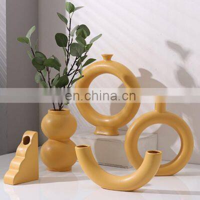 Morandi Color Modern Nordic INS Style Geometry Design Model Home Decorative Flowers Ornament Mini Ceramic Vase photo-2