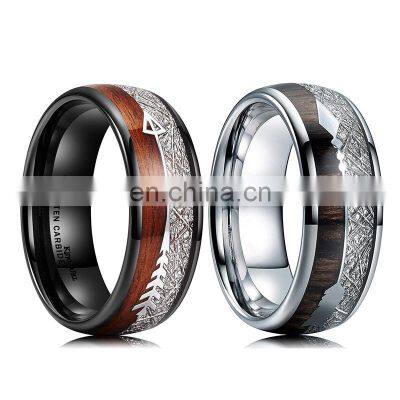 2022 New Fashion Man Stainless Steel Rings Inlay Wood Meteorite Arrow Party Ring Wedding Band For Men Jewelry