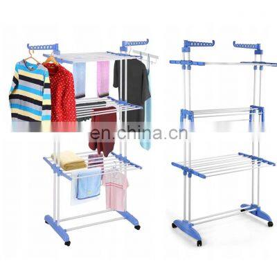 Wing-shaped shelf balcony free perforation drying rack three-layer towel rack floor-to-ceiling indoor and outdoor clothes rail