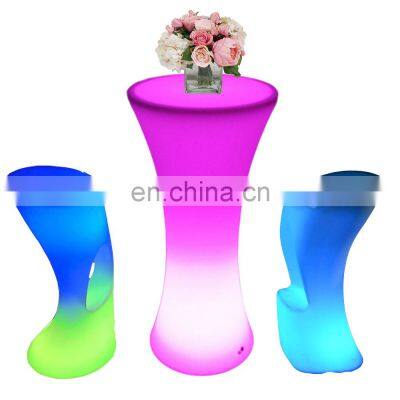 led cocktail table decorative furniture/pe plastic coffee shop outdoor garden led furniture table and chair